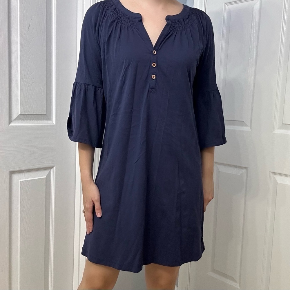 Lilly Pulitzer Dress Mini Long Sleeve Casual Navy Blue Cotton Size Small